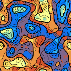 Abstract Seamless Blue Orange Yellow Violet paint blobs texture background