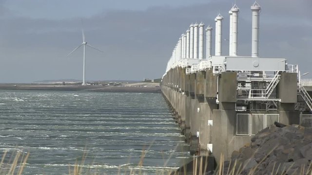 Storm surge barrier in The Netherlands, the sea shore near the barrier - 1