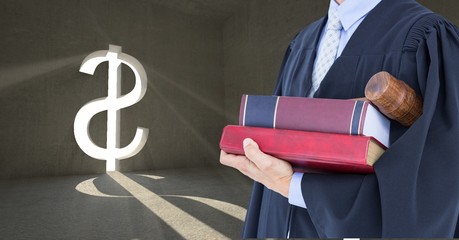 Judge in front of money dollar light