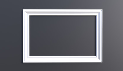 3d rendering of modern hanging white color photo frame on a black background
