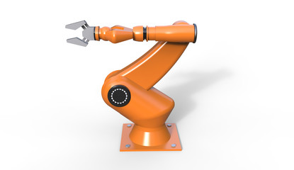 3d rendering of cool industrial robotic arm on  a white background