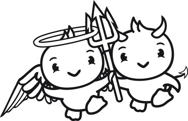 engel lieb himmel engelchen heilig böse teufel satan hölle gemein dreizack hörner ungezogen frech küken süß niedlich klein baby kind ente vogel comic cartoon
