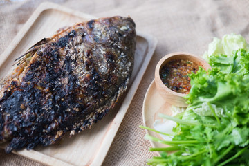 Grill salt Tilapia fish with vegetable