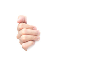 Hand holding blank white paper for advertise text