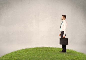 man standing in front of city landscape