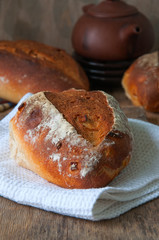 Close up of fresh homemade sourdough bread with apples and cinnamon