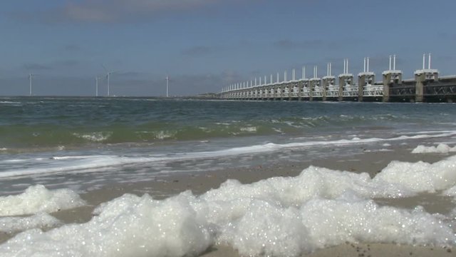 Storm surge barrier in The Netherlands, the sea shore near the barrier - 7