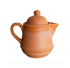 Tea pot baked clay  on white background
