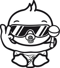 cool peace hand symbol sonnenbrille schnuller windel rassel spielen küken süß niedlich klein baby kind ente vogel comic cartoon