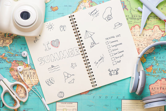 I Love Summer written on pen notebook. Vacation Holiday Concept