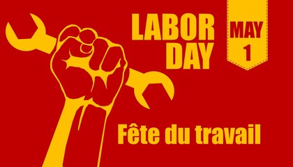 Illustration of labour day. Written foreign text "fete du travail" is a Labor Day in French.