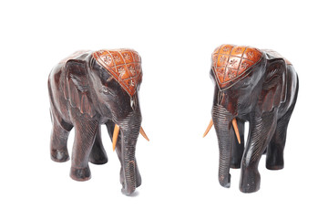 Two wooden elephants model handicraft isolated on white background.