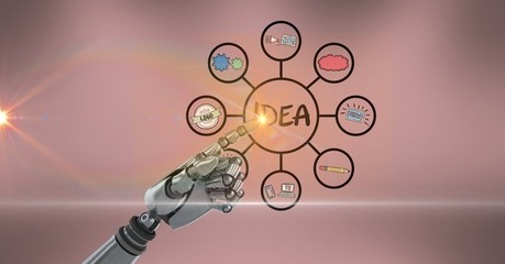 Digital composite image of robot hand touching futuristic screen