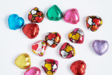 colorful chocolate heart on white, valentine day. Love concept.