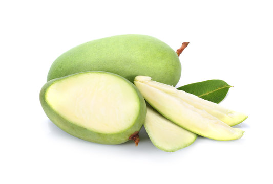 Green mango isolated on a white background