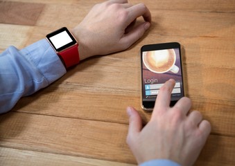 hands with phone, coffee login