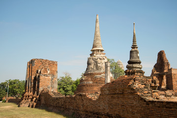 Ruins of the ancient Buddhist temple Wat Mahathat on a sunny afternoon. Ayutthaya, the ancient capital of Thailand