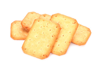 tasty crackers butter biscuits on white background