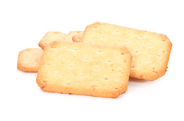 tasty crackers butter biscuits on white background