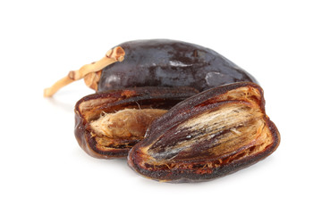 Group of delicious dates laying, dried date palm, The raisin isolated on white background.