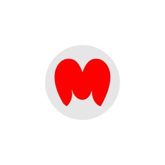 letter M red color with love icon