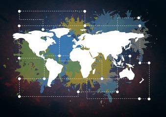 Naklejka premium Colorful Map with paint splatters on wall background