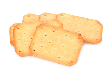 tasty crackers butter biscuits on white background