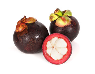 Mangosteens of fruits, ripe mangosteen fruit isolated on white background.
