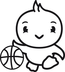 baketball spielen spaß sport ball dribbeln küken süß niedlich klein baby kind ente vogel comic cartoon