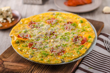 Salami blue cheese omelette