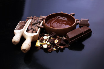 Melting chocolate / melted chocolate/ chocolate swirl/ stack/ chips