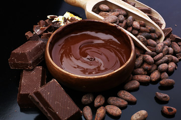 Melting chocolate / melted chocolate/ chocolate swirl/ stack/ chips