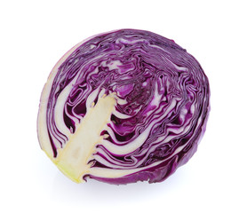 Purple cabbage slice on white background