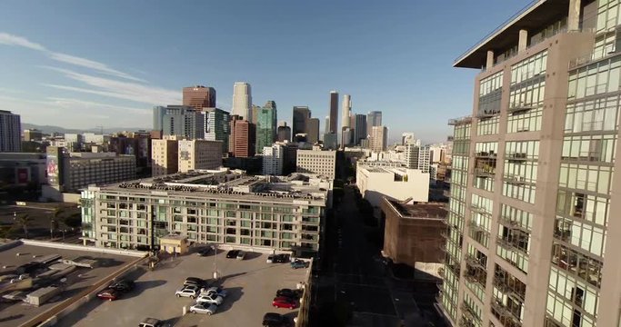 Aerial Wide view of scenery around Downtown, Los Angeles, California, 4K - 3