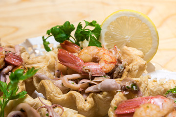 Appetizers Fish Baskets with cuttlefish