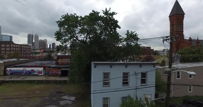 Various vies of New Jersey Downtown, the brick church in the city, 4K - 4