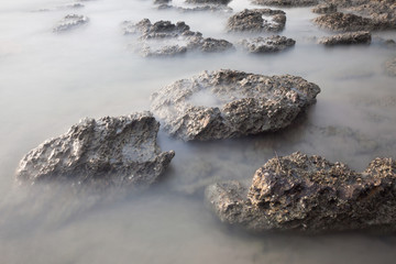 Long exposure of sea and rocks.