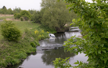 Long Daylight Exposure Of Stolen Car Dumped In The River Dearne, Wath Upon Dearne, Rotherham, South Yorkshire, England