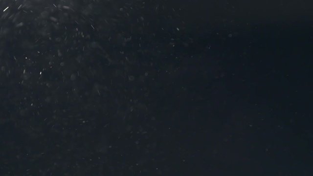 Slow motion of dust particles flow and float over black background, 180fps prores footage