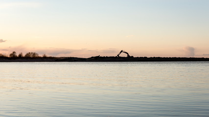 dramatic sunrise over the calm river