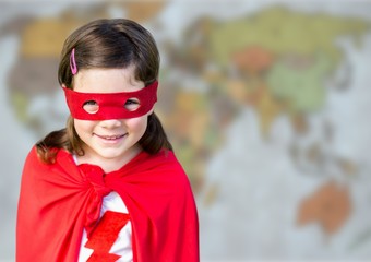 Superhero girl against blurry map