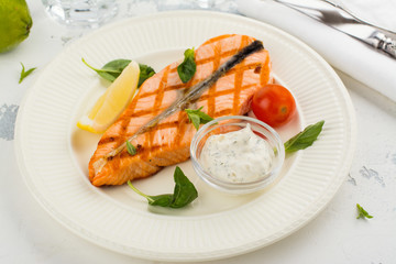Grilled salmon steak
