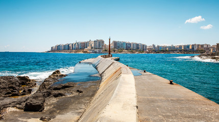 Breakwater at St Julians, Malta, EU