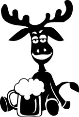black silhouette of a moose with a beer on a white background