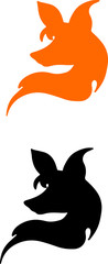 black and red silhouette of a fox 's head