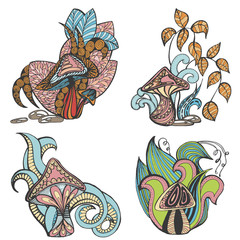 set of vector illustrations of fungi and plants