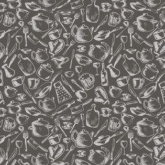 vector seamless pattern with crockery and kitchen utensils