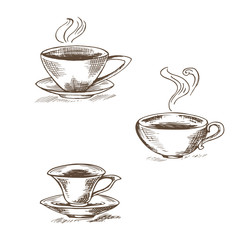 set of isolated vector illustration of coffee cups on a white background