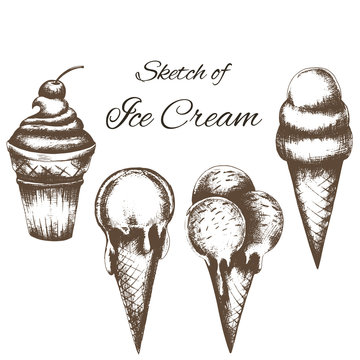 vector sketch of ice cream isolated on white background