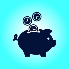 Time is money piggy bank icon. Flat design style.